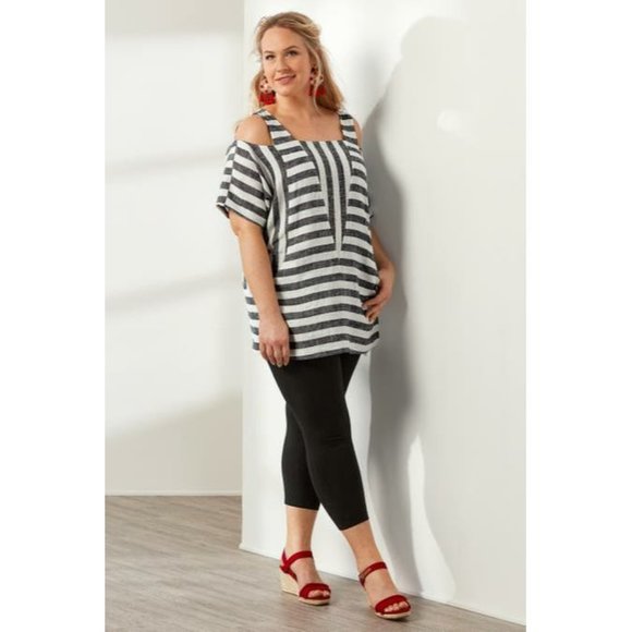NWOT Soft Surroundings Striped Cold Shoulder Sunset Tunic Women's Large Petite - Picture 3 of 11